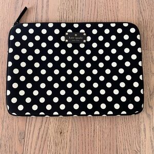 NWOT Kate Spade Computer Sleeve, Black w/White Polka Dots & Vibrant Red Inside